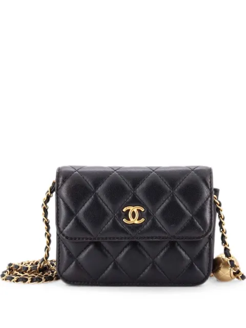CHANEL Pre-Owned Pearl Crush Flap Clutch with Chain Quilted Lambskin Mini crossbody bag Black I50B7ZD55DJCQ6CK