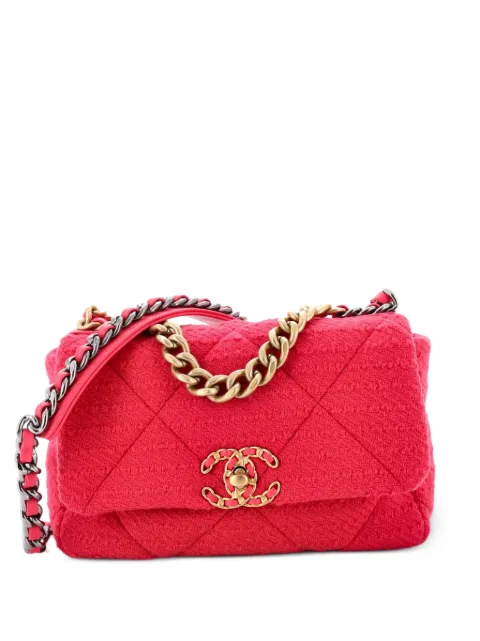 CHANEL Pre-Owned 19 Flap Bag Quilted Tweed Medium crossbody bag Pink SQE7Q5472RKWB123
