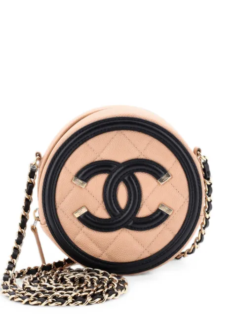 CHANEL Pre-Owned Filigree Round Clutch with Chain Quilted Caviar Mini crossbody bag Black RTT3THFX9STB2V4Q
