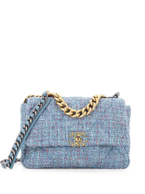CHANEL Pre-Owned 19 Flap Bag Quilted Tweed Medium crossbody bag Blue G0DIQS3IZDW30L2J