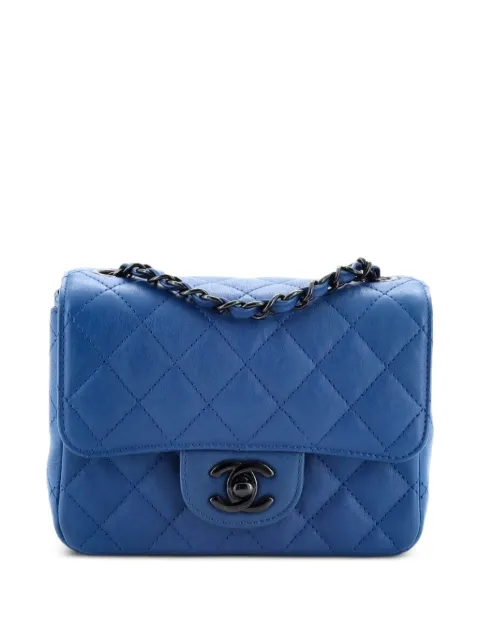 CHANEL Pre-Owned So Black Square Classic Single Flap Bag Quilted Crumpled Calfskin Mini crossbody bag Blue 3J49I1IKLIRZV1R5