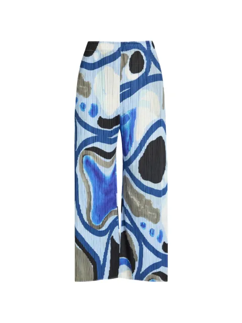 Pleats Please Issey Miyake Roll abstract-print cropped trousers Blue PP68JF675