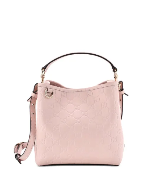 Gucci Pre-Owned GG Emblem GG Embossed Leather Small bucket bag Pink 1J3V3TV5UC9VLSP0