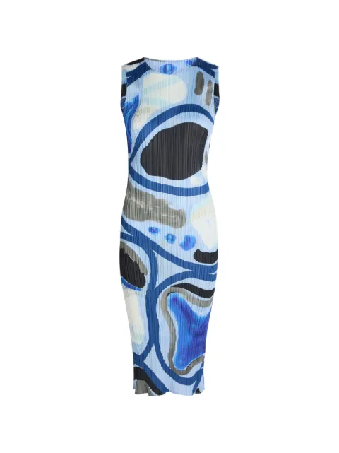 Pleats Please Issey Miyake midi Rool abstract-print pleated dress Blue PP68JH676