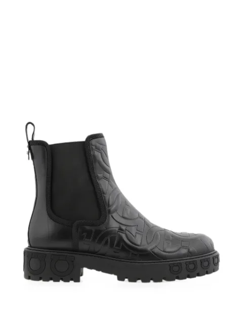 Ferragamo Gancini embossed leather Chelsea boots Black 741326
