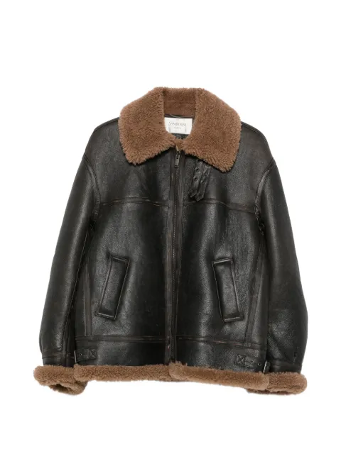 Saint Laurent shearling-trim leather jacket Black A000H8YCOW2