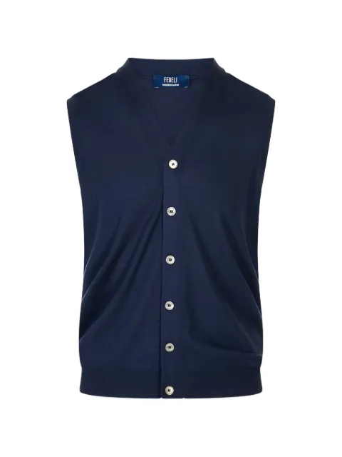 Fedeli V-neck button-up vest Blue 07703