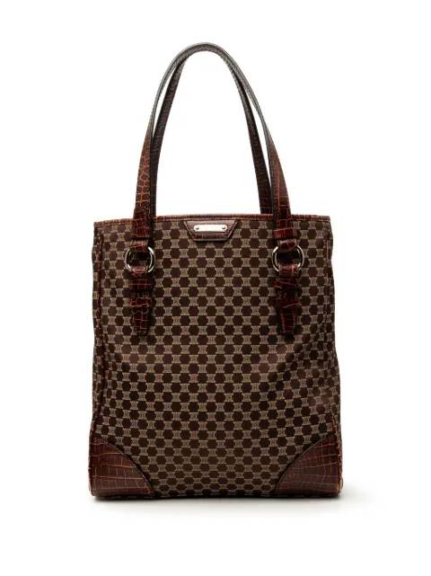 Celine Pre-Owned 2008 Croc Embossed Leather Trimmed Macadam Canvas tote bag Brown SD50E34IRZS49GNN