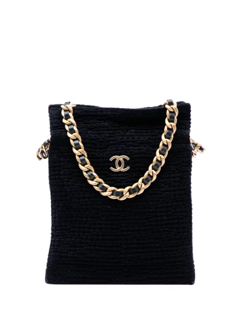 CHANEL Pre-Owned 2020 CC Cotton Tweed Drawstring Shopping tote bag Black X4LMWEDGOWGDP7EN