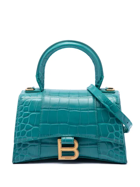 Balenciaga Pre-Owned 2020 Croc Embossed Calfskin Hourglass Top Handle Bag XS satchel Blue SIOOAUCK0L9YV4WN