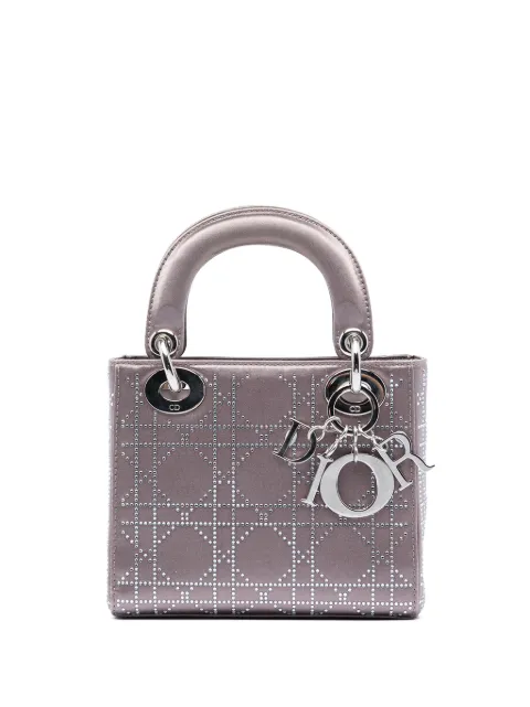 Christian Dior Pre-Owned 2007 Mini Satin Cannage Crystal Embellished Lady Dior satchel Grey RUE2W5BUFKSXCCSB