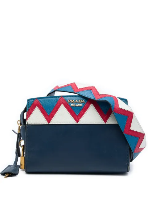 Prada Pre-Owned 2021-2026 Medium Saffiano Trimmed City Calf Greca Esplanade Crossbody satchel Blue EZW58MVUGBA8LOSA