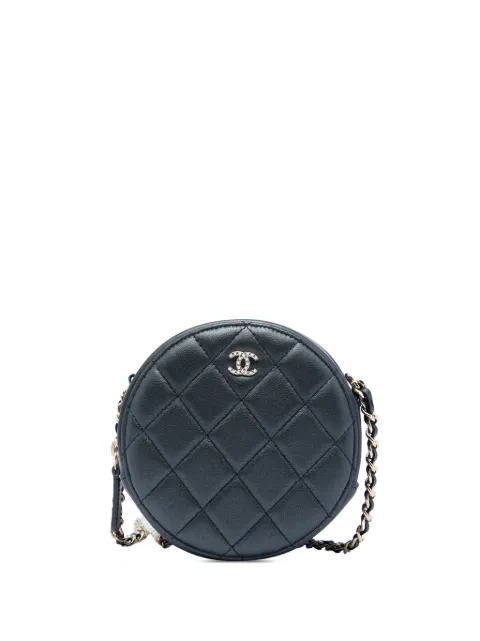 CHANEL Pre-Owned 2020 CC Quilted Iridescent Lambskin Pearl Round Clutch with Chain crossbody bag Black B13WNL142QCQVZJ1