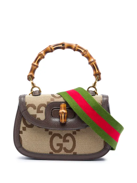 Gucci Pre-Owned 2016-2026 Small Jumbo GG Canvas Web Bamboo 1947 Top Handle Bag satchel Neutrals ATTZYG3SJ7WFQ7QN