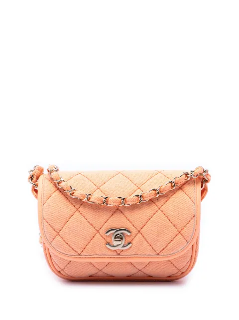 CHANEL Pre-Owned 2021 Mini CC Quilted Denim Messenger Flap crossbody bag Orange NCJMKT3STYIKZOV5
