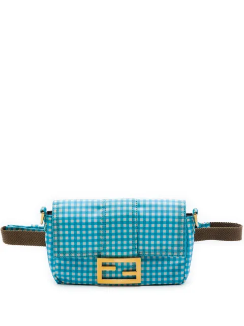Fendi Pre-Owned 2010-2026 Joshua Vides Mini Nylon Gingham Convertible Baguette satchel Blue ANOGMP1NH4ZOESO9