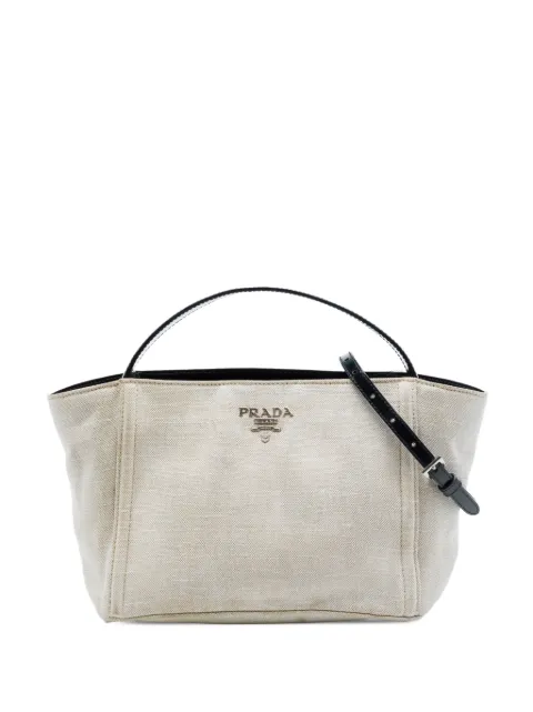 Prada Pre-Owned 2010-2026 Linen Blend satchel Brown 9NXKQP9BT3SRFMXR