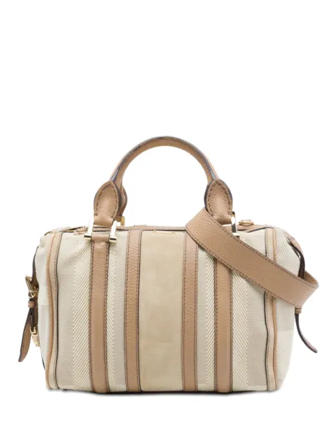 Burberry Pre-Owned 2000-2017 Suede Trimmed Canvas Nevinson Bowling Bag satchel Brown M7AF1IPV3SN2ZITN