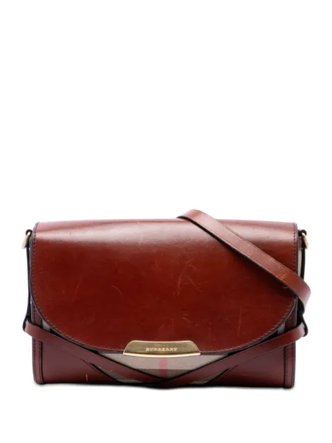 Burberry Pre-Owned 2012-2017 Leather and House Check Canvas Bridle Abbott crossbody bag Brown 8W9HSKEXISTZDCQU