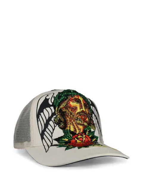 Ed Hardy rhinestone-embellished graphic-print trucker hat Neutrals EHH000188RS
