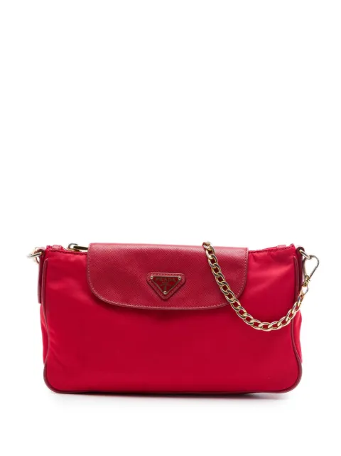 Prada Pre-Owned 2000-2013 Saffiano Trimmed Tessuto Chain crossbody bag Red 7RESP0VXESLQ382I