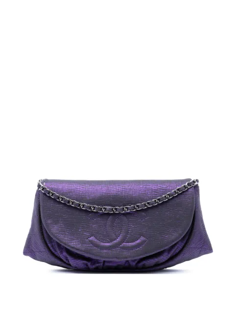 CHANEL Pre-Owned 2013-2014 CC Metallic Crackling Lizard Printed Leather Half Moon Wallet on Chain crossbody bag Purple YB859BL78GJJR5M6