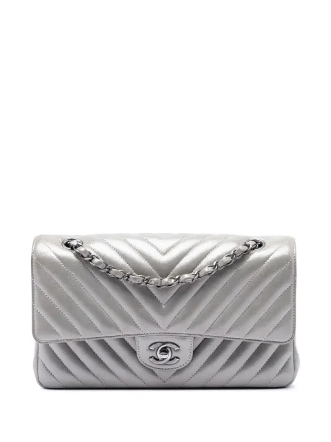 CHANEL Pre-Owned 2016-2017 Medium Classic Chevron Iridescent Lambskin Double Flap shoulder bag Silver 4MK67FRA3GWU5WZO