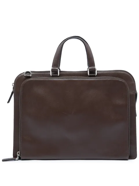 Prada Pre-Owned 2013-2026 Saffiano Cuir Travel Front Zip Pocket Briefcase business bag Brown 4MM8KLFQQZ67R1WK
