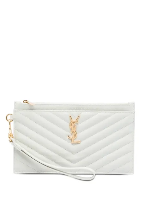 Saint Laurent Pre-Owned 2022 Grain De Poudre Chevron Monogram Bill Pouch clutch bag White IVLGKRV8VS0Q4QMQ