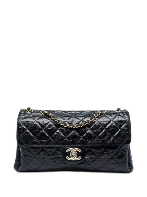 CHANEL Pre-Owned 2010-2011 Jumbo CC Quilted Crumpled Calfskin Straight Flap shoulder bag Black 0CJPURJYEGPCIDTB