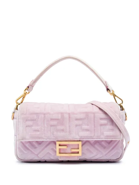 Fendi Pre-Owned 2010-2026 Zucca Embossed Velvet Baguette satchel Pink W1UM192Z5D9W9M20