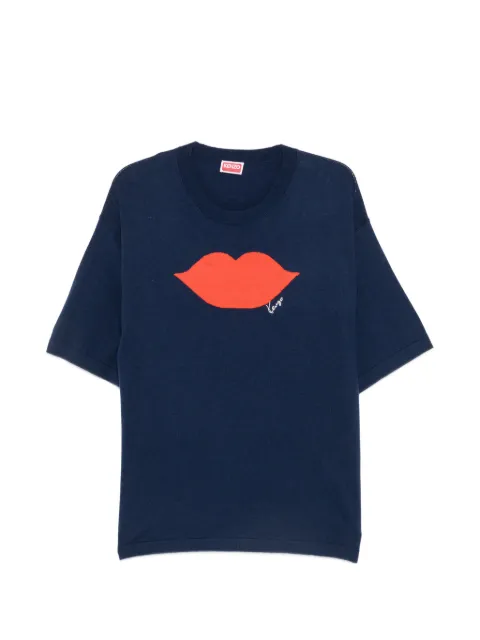 Kenzo lips-intarsia short-sleeve sweater Blue FG65TO8113EU