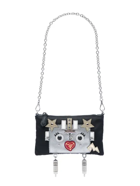 Prada Pre-Owned 2013-2026 Tessuto Saffiano Robot Chain shoulder bag Black GV9V8Q7YRQ18AS8J