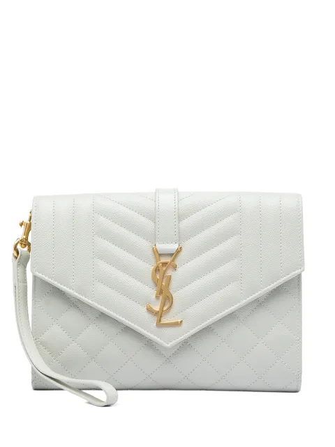 Saint Laurent Pre-Owned 2024 Grain De Poudre Triquilt Monogram Envelope clutch bag White DX02BA6HIU4N95HG