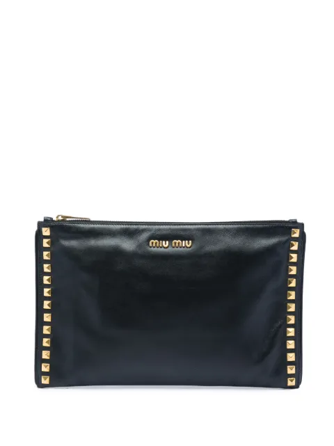 Miu Miu Pre-Owned 2010-2026 Studded Leather Zip clutch bag Black PL0LJFHAWQVIL66U