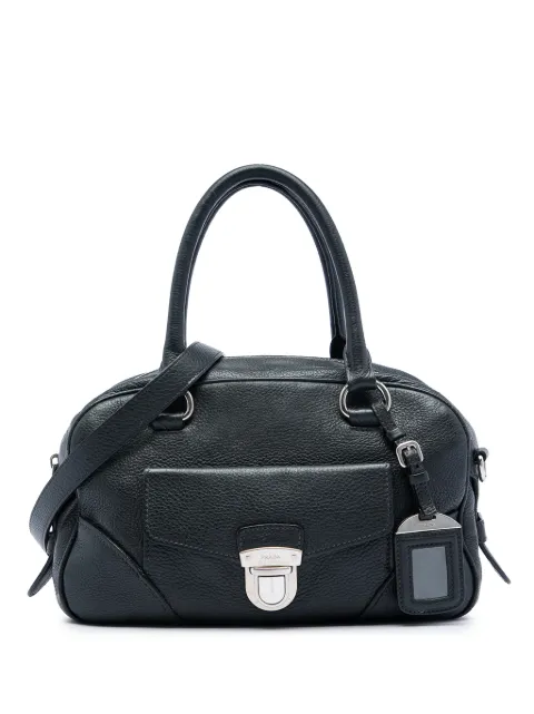 Prada Pre-Owned 2010-2026 Vitello Daino Front Pocket Boston Bag satchel Black PEOP821N7MT9O7BP