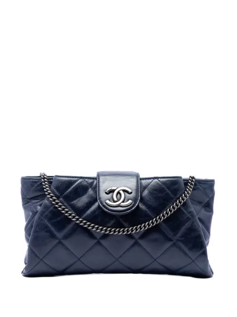 CHANEL Pre-Owned 2014-2015 Quilted Glazed Calfskin Coco Pleats Chain Clutch crossbody bag Blue CAB086ZN2ICCU4MB