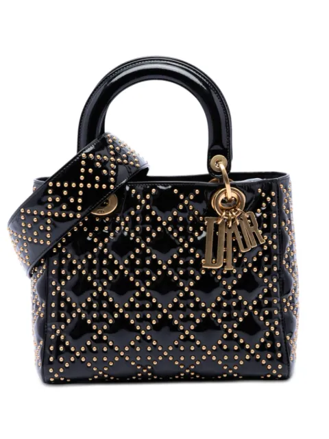 Christian Dior Pre-Owned 2017 Medium Patent Cannage Studded Supple Lady Dior satchel Black O2D7BQ54K9INLTAG