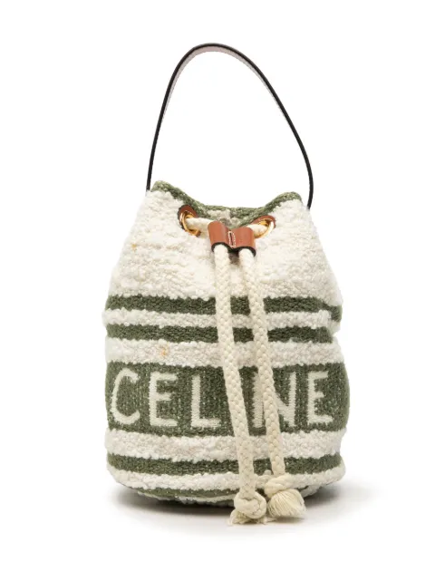 Celine Pre-Owned 2022 Teen Plein Soleil Canvas Drawstring bucket bag White EQ20ZQ6YPK4ISY0P