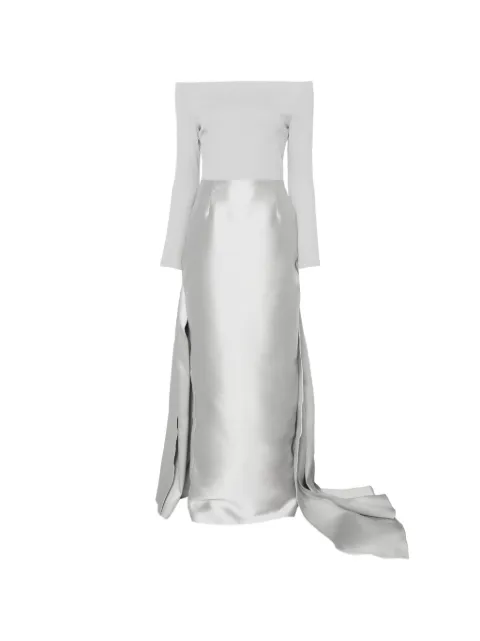 Solace London off-shoulder draped gown maxi dress Grey OS49031