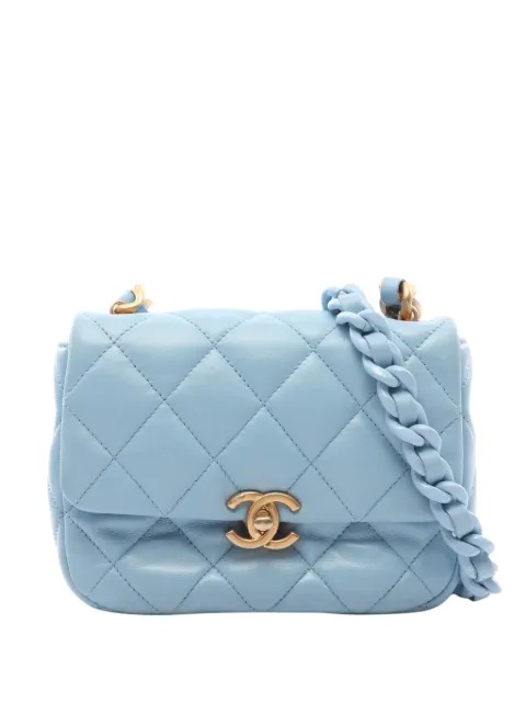 CHANEL Pre-Owned 2021-2026 Mini Quilted Lambskin Lacquered Chain Flap crossbody bag Blue UKWLD3ILTKQT4VX6