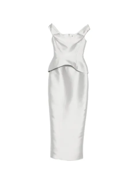 Solace London Pieta off-shoulder peplum-hem maxi dress Silver OS49024