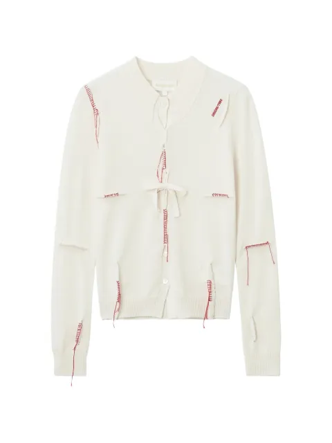 SHUSHU/TONG bow-detail distressed cardigan White FSDFTO31AZS001
