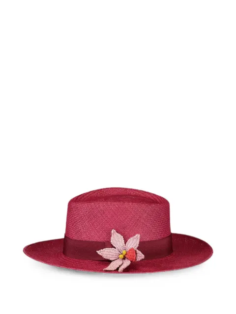 AMOR Y MEZCAL Canopy flower-embellished straw hat Red AYMHATCANBG