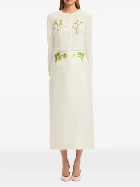 Leo Lin Quinn wildflower-embellished midi skirt Neutrals LLPF260332