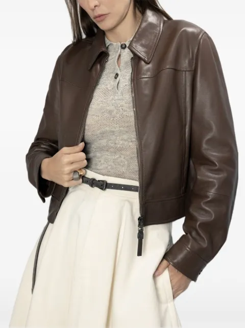 Brunello Cucinelli zip-up leather jacket Brown MPNMO7458PC9811