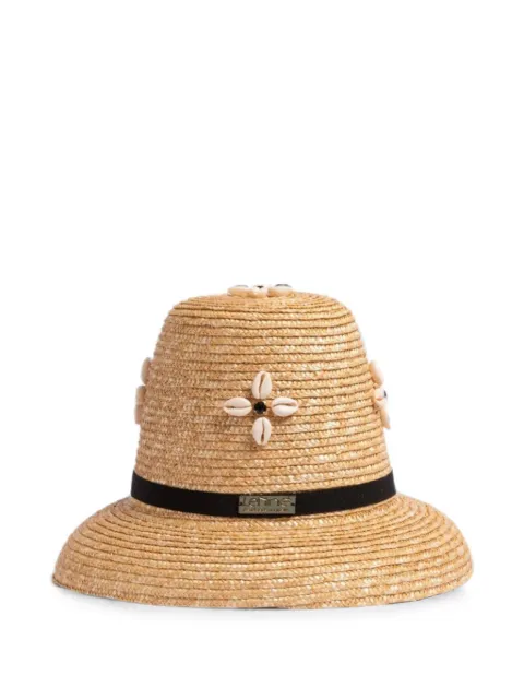 Le Nine Cross Grain Flower shell-embellished bucket hat Neutrals HT23980FLWGROSGRAIN