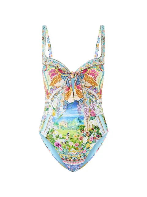 Camilla printed tie-front swimsuit Blue 00040393