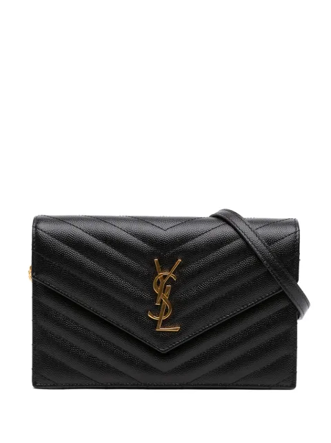Saint Laurent Pre-Owned 2023 Grain De Poudre Chevron Cassandre Envelope Chain Wallet crossbody bag Black VV5L673LI4IW2CGG