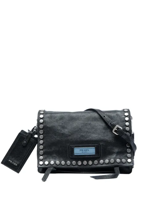 Prada Pre-Owned 2000-2013 Glace Calf Studded Etiquette Flap satchel Black 3K081P0DQB7HDQ8E